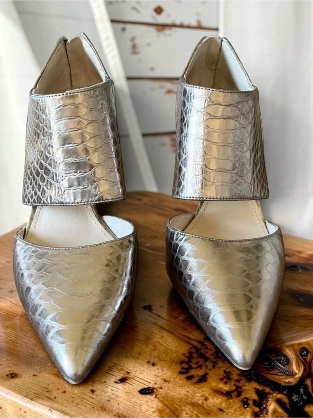 Vince Camuto Metallic Silver Textured Pointed-Toe Heels